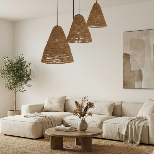 Abat-jour lin et en corde de bambou tressée à la main | MAJ